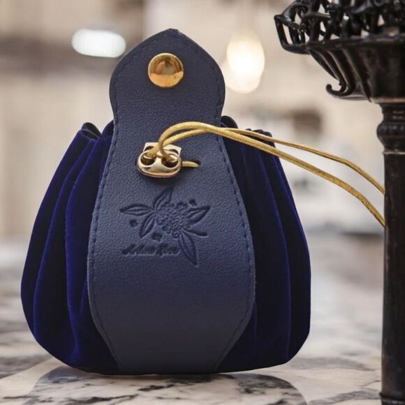 Medieval Renaissance Coin Pouch Navy Velvet Faux Leather Purse Drawstring Bag - Picture 1 of 4
